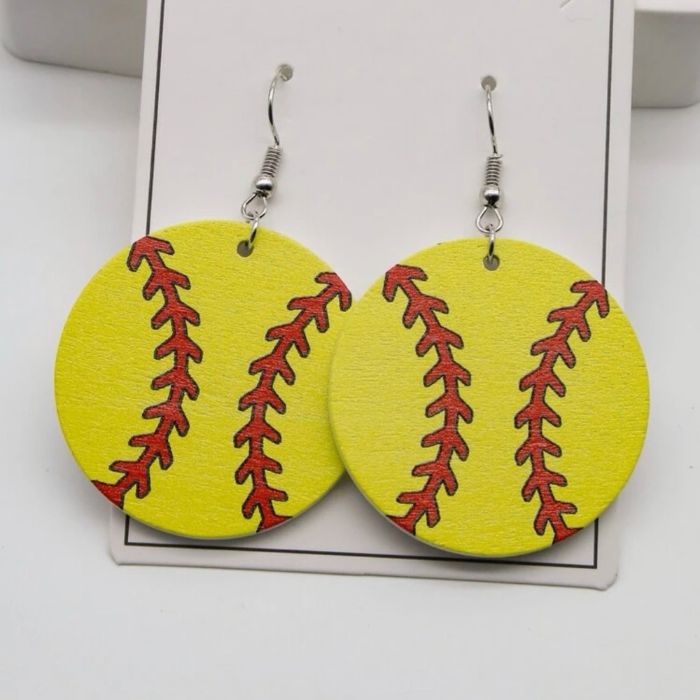 SALE....NEW Baseball pattern round drop earrings
